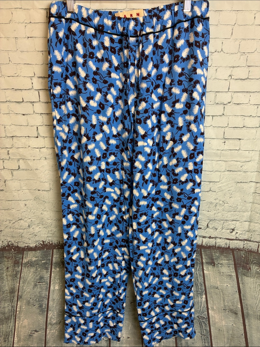 Marni Italian Lounge Pajama Casual Drawstring Pants Blue Print Italian 40 US4